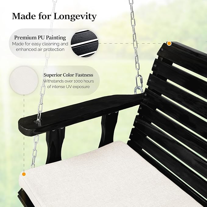 VINGLI Outdoor 4 FT Porch Swing, Heavy Duty 880 LBS Wooden Patio Swings - Image 4