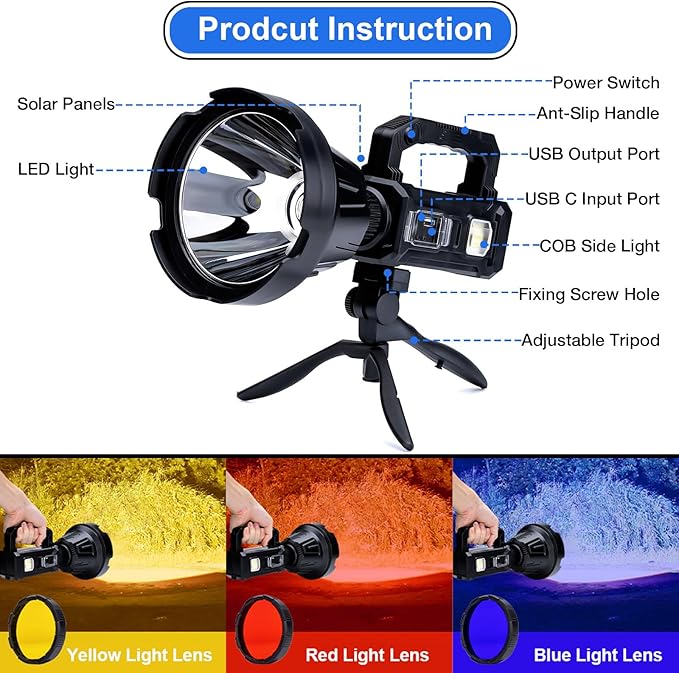 Rechargeable Spotlight Flashlight, Peascat 3, 000L Lumens LED Handheld Spot - Image 7