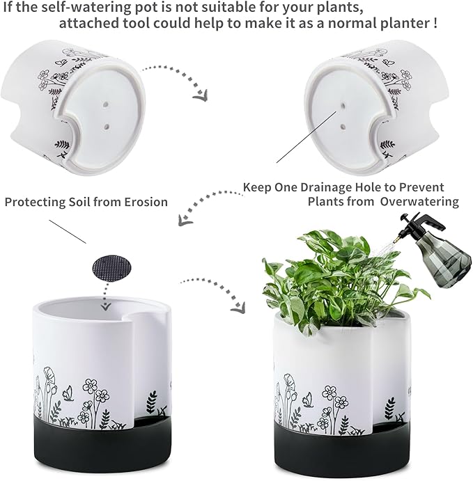 Nihow Self Watering Plant Pot: 8 Inch Ceramic Planter - Image 4