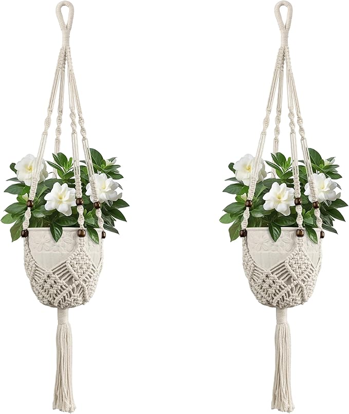 USLAI Macrame Plant Hanger Indoor Outdoor, Fits 3 to 6.5 inch Pots, Hanging by USLAI