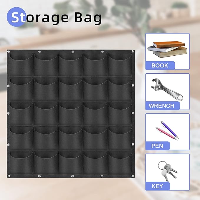 25 Pockets Hanging Planter Bags, Hanging Vertical Wall Mounted Plant Planting - Image 5