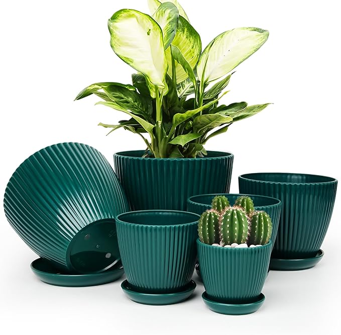 Plant Pots Indoor with Saucers & Drainage by Vodotion