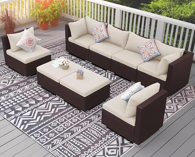 NICESOUL 8 Seat 29.3'' High Back Outdoor Furniture Set, Extra Large Rattan - Image 3