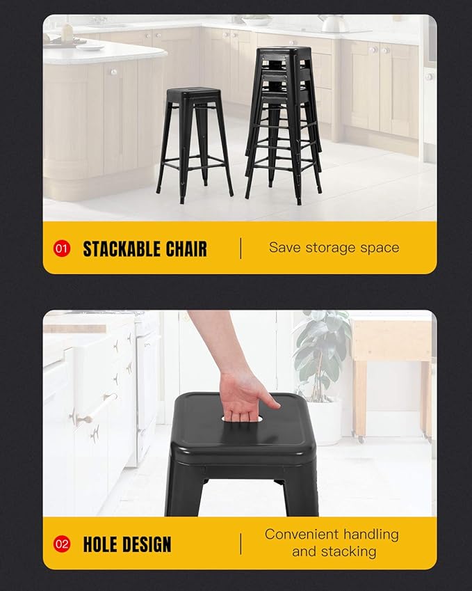 FDW Metal Bar Stools Set of 4 Counter Height Bar Stools 24 Inches Industrial - Image 7