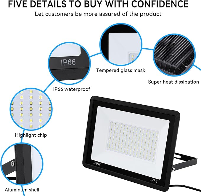 2Pack-250W LED Flood Light Outdoor, 27500lm LED Work Light - Image 2