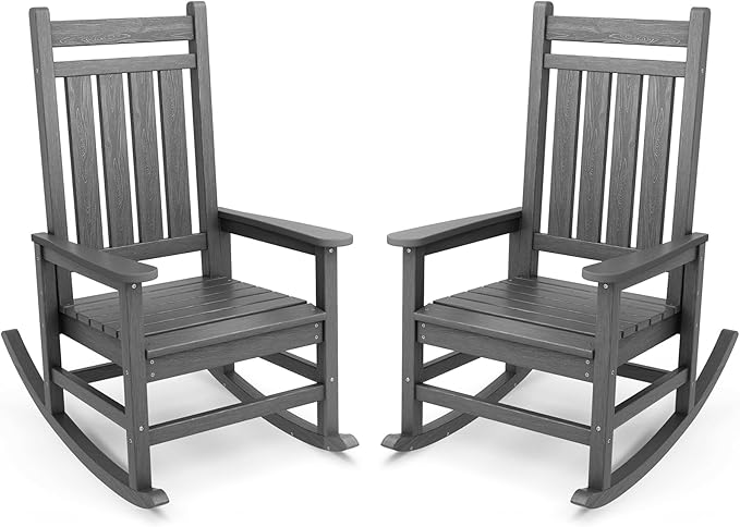 SERWALL Outdoor Rocking Chair Set of 2, HDPE Rocking Chairs by SERWALL