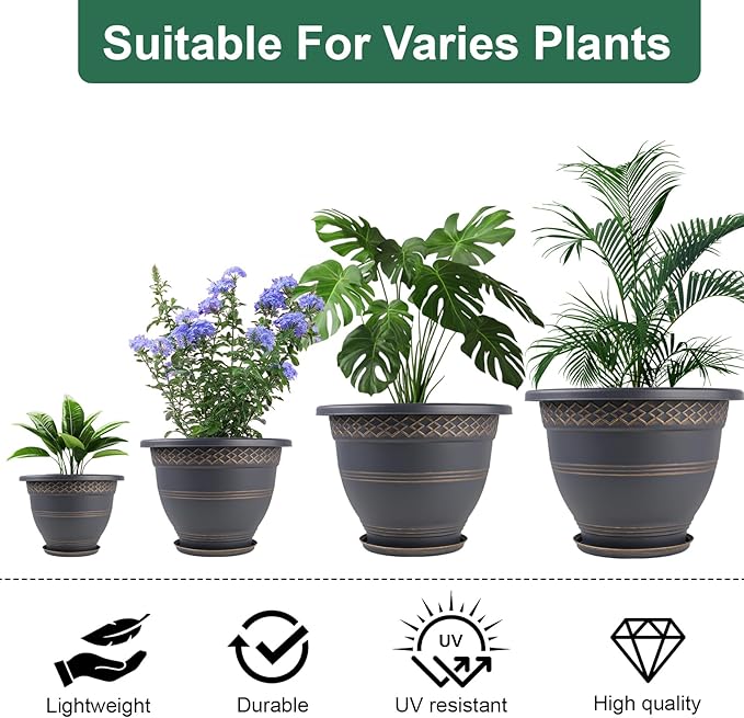 6 Pack 8 Inch Plant Pots, Plastic Flower Pot - Image 5