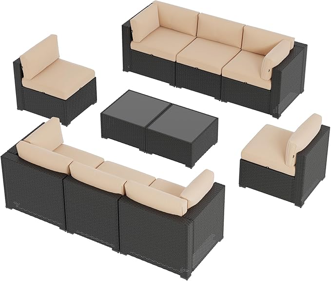 Aoxun 10 Piece Patio Furniture Set Wicker Rattan Patio Sectional Sofa Set - Image 7