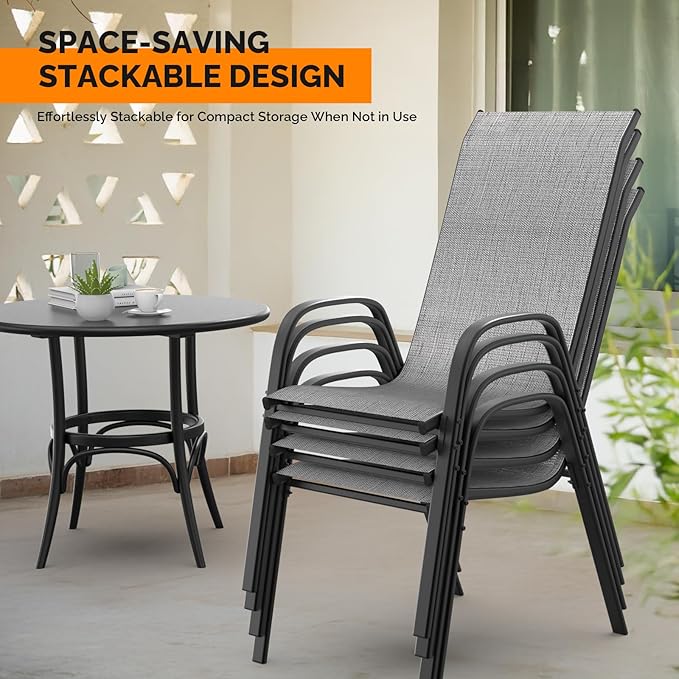 VINGLI Patio Chairs Set of 8 – Stackable Outdoor Dining Chairs - Image 6