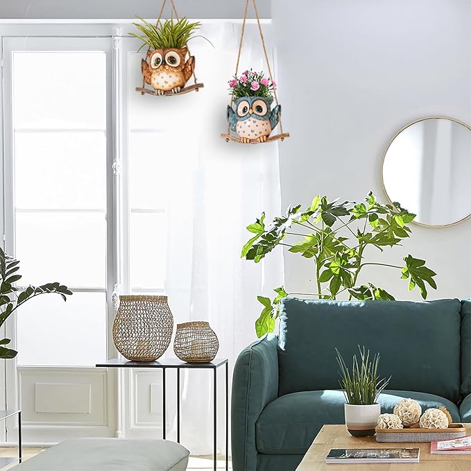 Swing Owl Hanging Planters for Indoor Plants, Cute Small Succulent Pots - Image 4