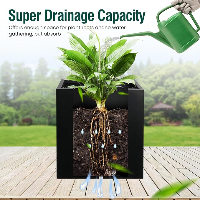 Galvanized Steel Planter Box Black Metal Planter 16Inch Square Indoor Outdoor - Image 4