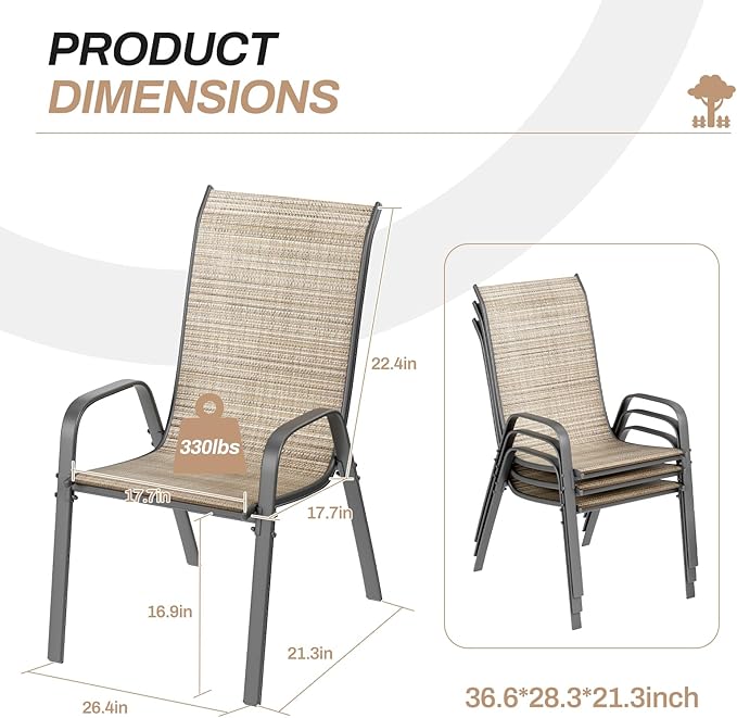 TLSUNNY Patio Chairs, Stackable Textilene Outdoor Dining Furniture - Image 3