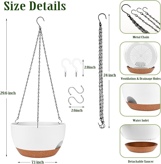 Hanging Planters for Outdoor Indoor Plants, 2 Pack 12 Inch Hanging Basket - Image 2