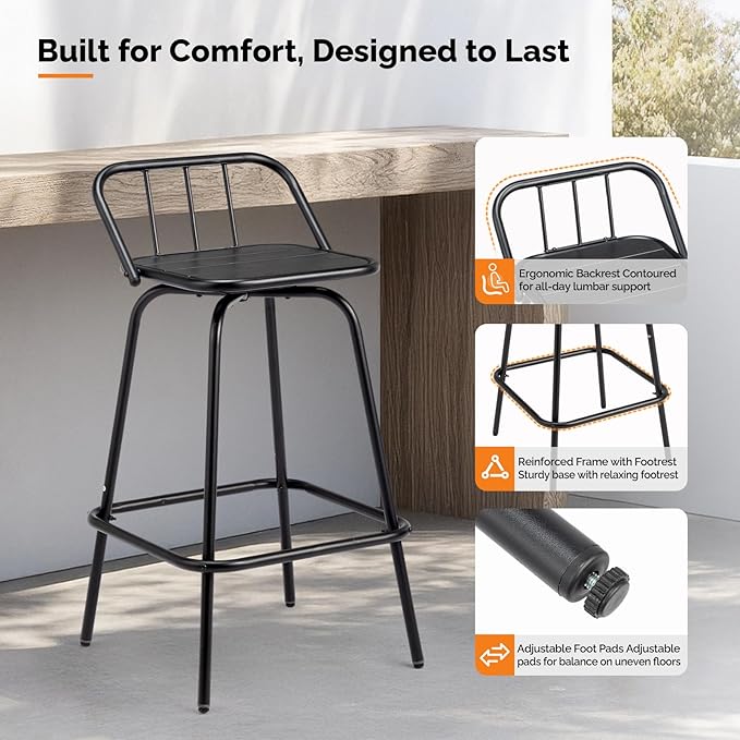 VINGLI 2 PCS Outdoor Swivel Bar Stools, 30 Inch Metal Barstools - Image 4