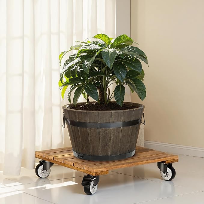 2pack Wood Plant Caddy With Wheels Heavy Duty, 264 Lbs Capacity, Upgraded 12 by Idzo