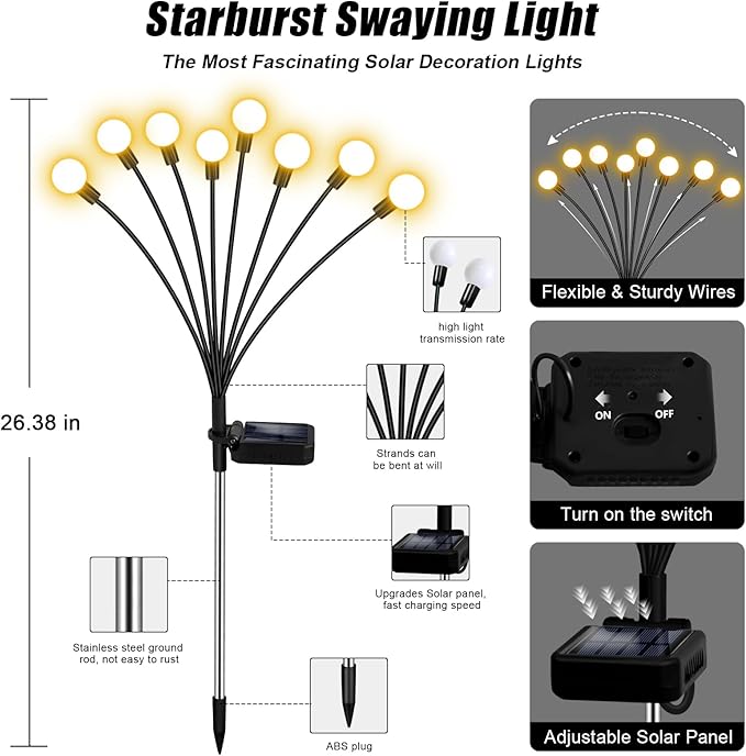 Solar Garden Lights Outdoor, 6 Pack 48LED Waterproof Solar Powered Lights - Image 5