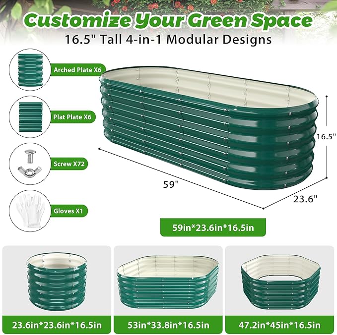 17" Tall Outdoor Garden Raised Garden Bed Kits, 5ft X 2ft Oval, 0.8MM Thick - Image 4