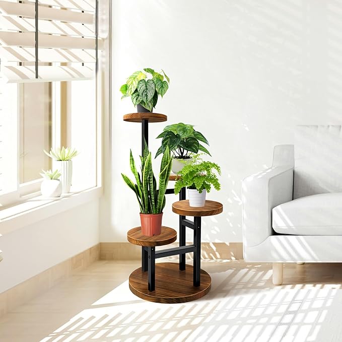 AUGOSTA 4 Tier Corner Plant Stand, Tall Metal Wood Plant Shelf Holder - Image 5