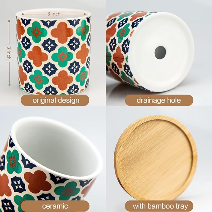 6 Pack Succulent Pots with Drainage Hole, 3 inch Ceramic Succulent Planter with - Image 5