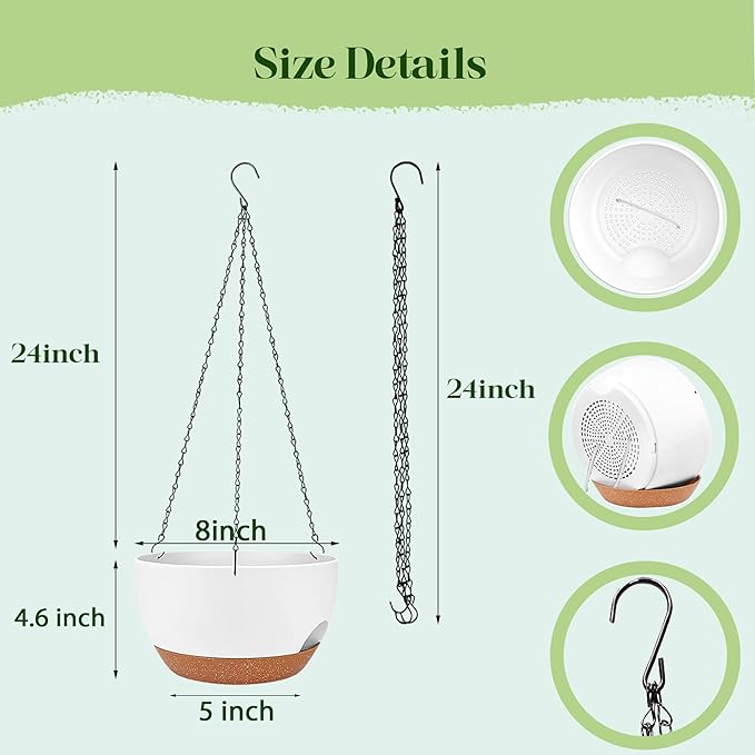 Set of 2-8 Inch Self Watering Hanging Planters - Image 2