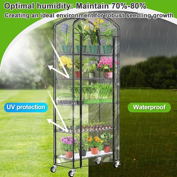 Abimars 5-Tier Greenhouse with Caster Wheel, Each Shelf Height Adjustable Metal - Image 6