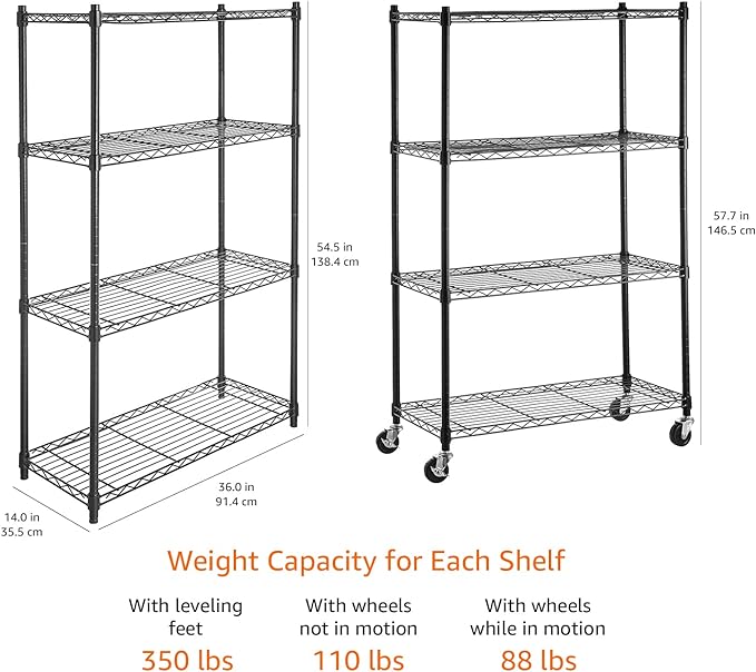Amazon Basics 4-Shelf Heavy Duty Garage Shelving Storage Unit on 3" Wheel - Image 3
