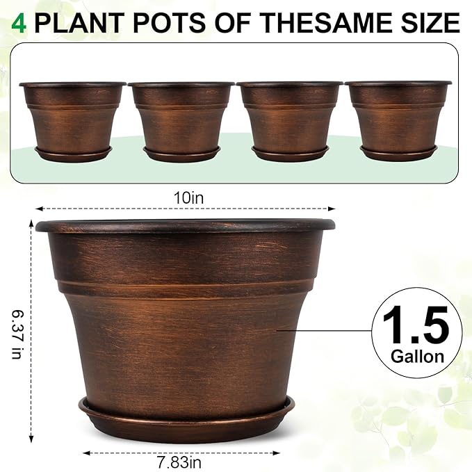 10 Inch Planters Plant Pots Indoor Outdoor, 4 Pack Plastic Flower Pot - Image 3