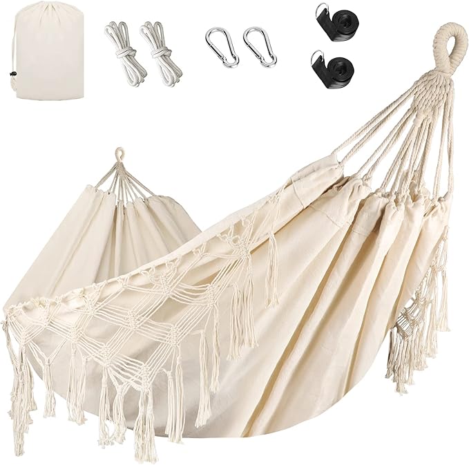 Bellzacasa Double Hammock, Heavy Duty 500 lb Load Capacity Tassels and Fishtail by Bellzacasa