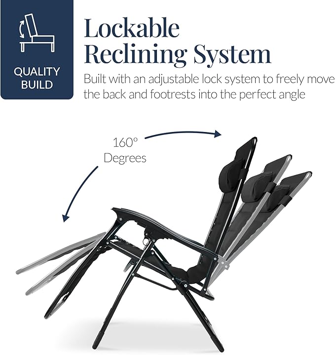 Best Choice Products Oversized Padded Zero Gravity Chair, Folding Outdoor Patio - Image 7