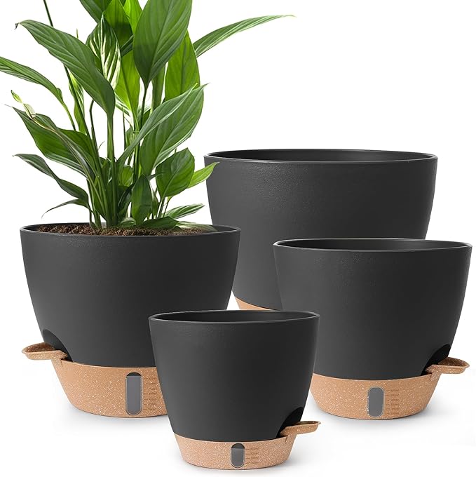 Plant Pots, 12/10/9/8/ Inch Large Plastic Self Watering Flower Pots Indoor by Unknown