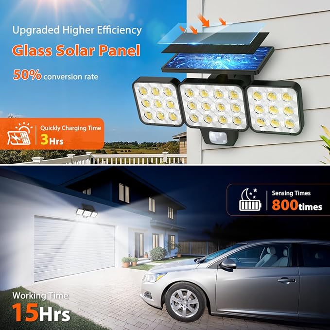 Solar Flood Light Outdoor 4 Pack, 3500LM Super Bright Motion Sensor Outdoor - Image 3