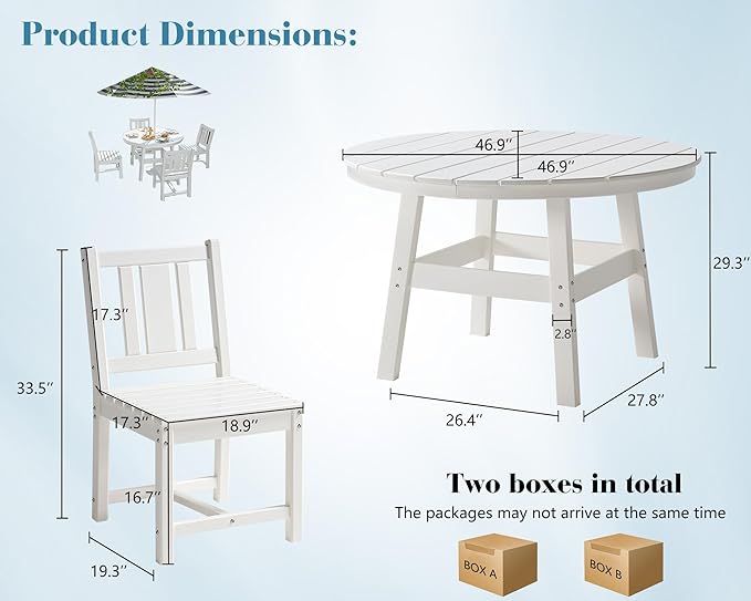 AMERLIFE 5 Piece HDPE Outdoor Dining Table & Chairs Set, All-Weather Patio - Image 2
