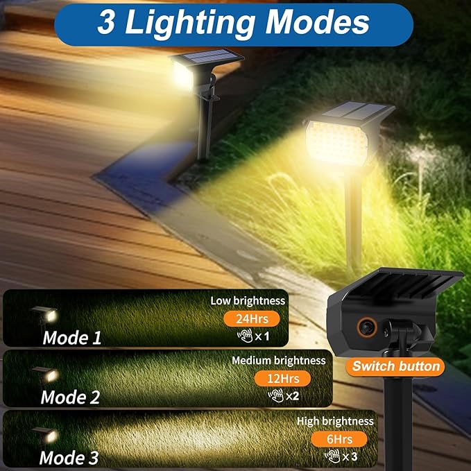 Solar Spot Lights Outdoor Waterproof IP65, 2 Pack Landscape Spotlights - Image 3
