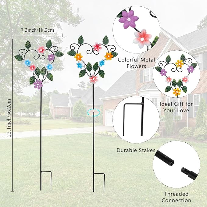 Metal Flowers Decorative Garden Stakes, 22.1 ''H Heart Shape Metal Flowers - Image 3