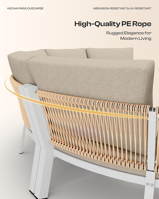Outdoor Patio Furniture Set, 4 Piece Aluminum Half-Moon Patio Conversation Sets - Image 3