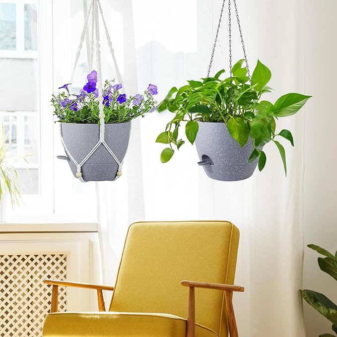 Self Watering Hanging Planters 10 inch, 2 Pack Hanging Flower Pots - Image 7
