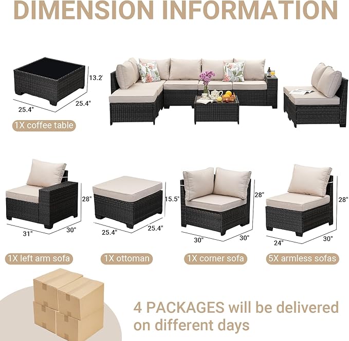 Jing's Villa 9-Piece Patio Furniture Set, All-Weather Outdoor Wicker Sectional - Image 7