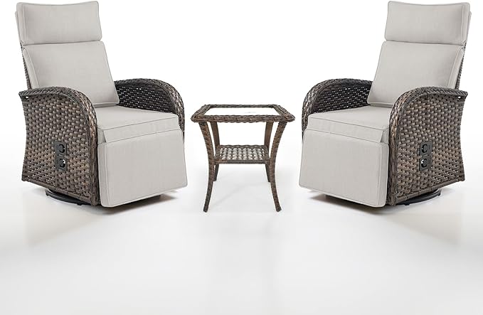 Dual-Adjust Swivel Outdoor Recliner Chair Set of 3 by Belord