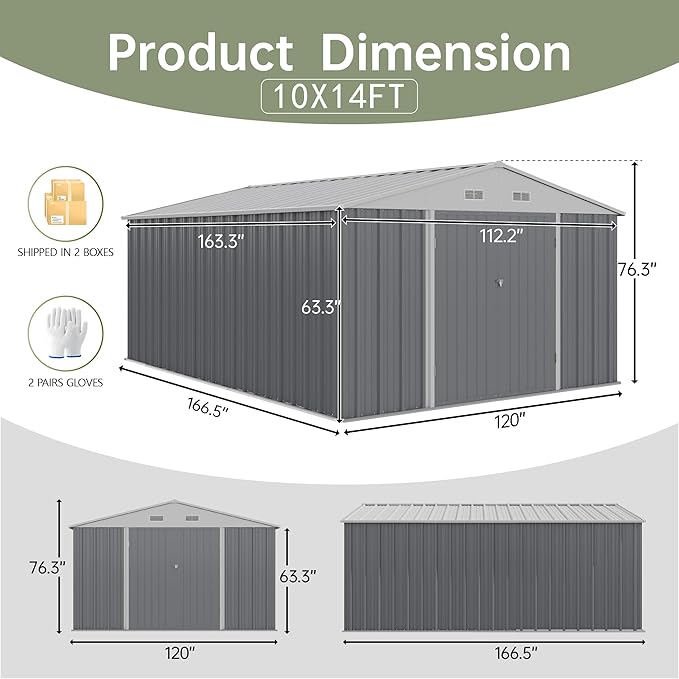 Devoko 10x14 FT Outdoor Storage Shed, Large Metal Storage Sheds - Image 3