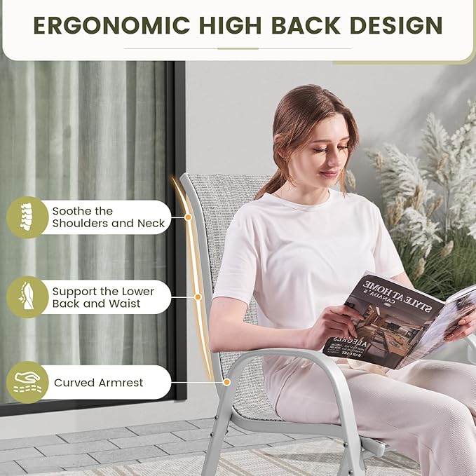 UDPATIO Patio Chairs Set of 2, Stackable Silver Outdoor Dining Chairs - Image 7