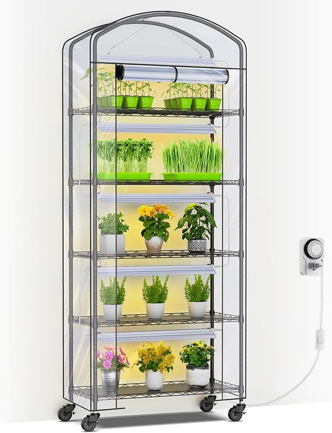 Abimars 5-Tier Greenhouse with Grow Light, Shelf Height Adjustable Metal Plant by Abimars