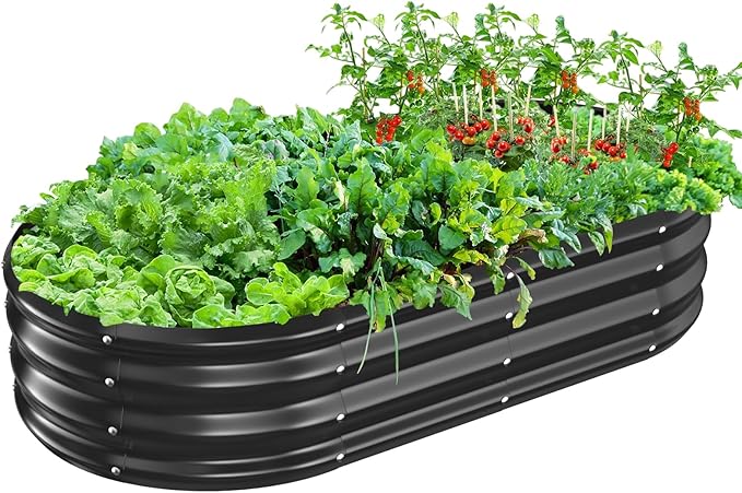 Oval Galvanized Planter Box, Metal Raised Garden Bed by TBMLC
