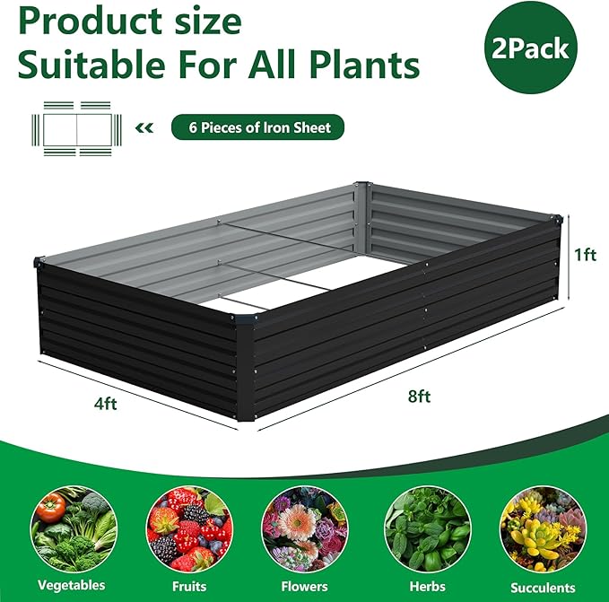 Vengarus 8x4x1FT Galvanized Raised Garden Bed Kit, Outdoor Metal Planter Box - Image 2