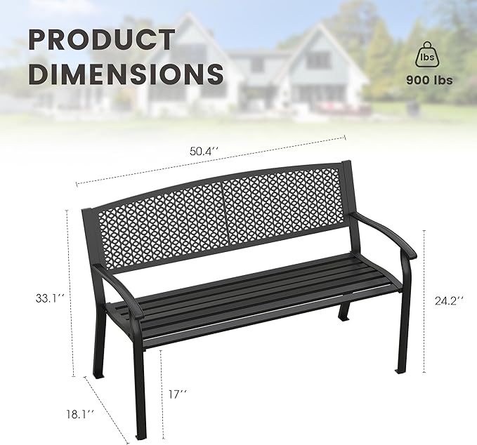 50.4" Garden Bench, Metal Outdoor Bench - Image 2