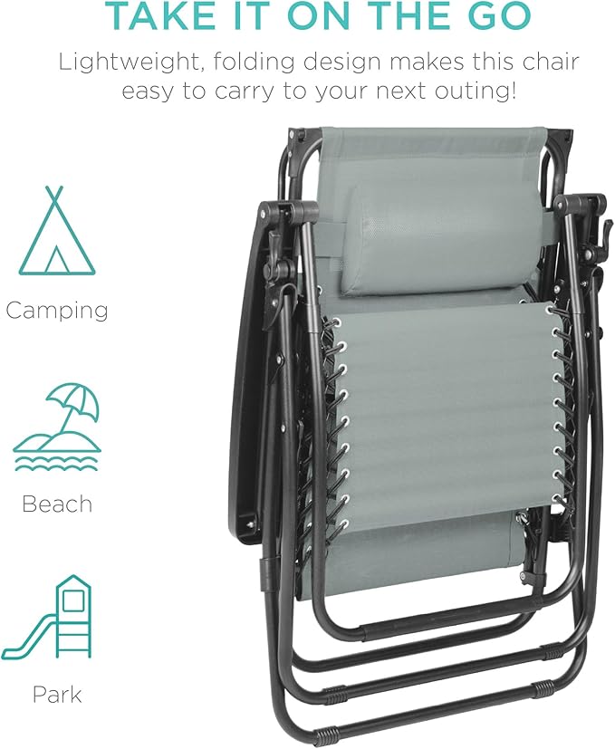 Best Choice Products Folding Zero Gravity Outdoor Recliner Patio Lounge Chair - Image 8