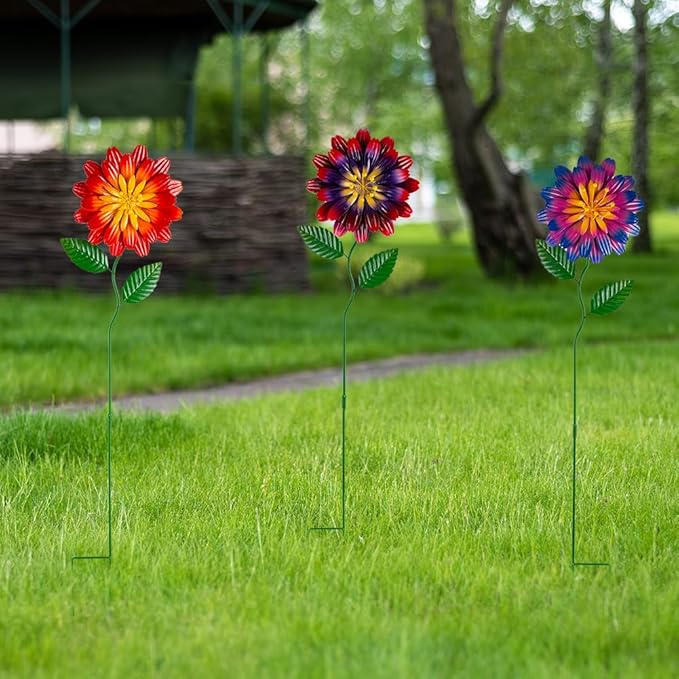 Metal Flowers for Outside, 3 Pack Flowers Decorative Garden Stakes Spring Decor - Image 7