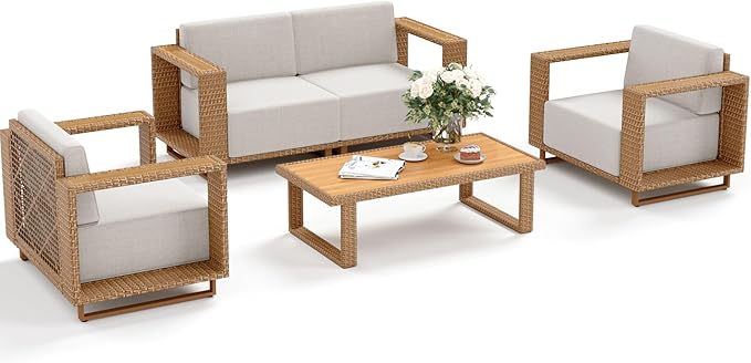 5 Pieces Patio Furniture Set, Outdoor Rattan Wicker Conversation Set - Image 9