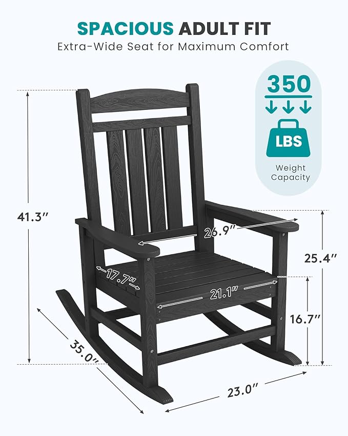 SERWALL HDPE Outdoor Rocking Chair Set of 2, Patio Rocking Chairs, All-Weather - Image 3