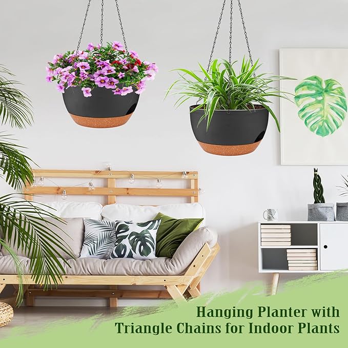 Hanging Planters for Outdoor Indoor Plants, 2 Pack 12 Inch Hanging Basket - Image 7
