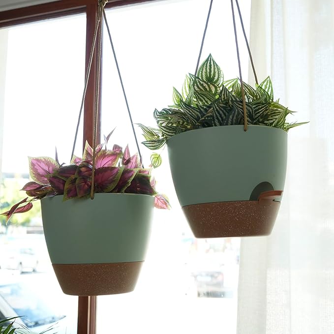 10 Inch Self Watering Hanging Pots, 2 Pack Hanging Planters - Image 5